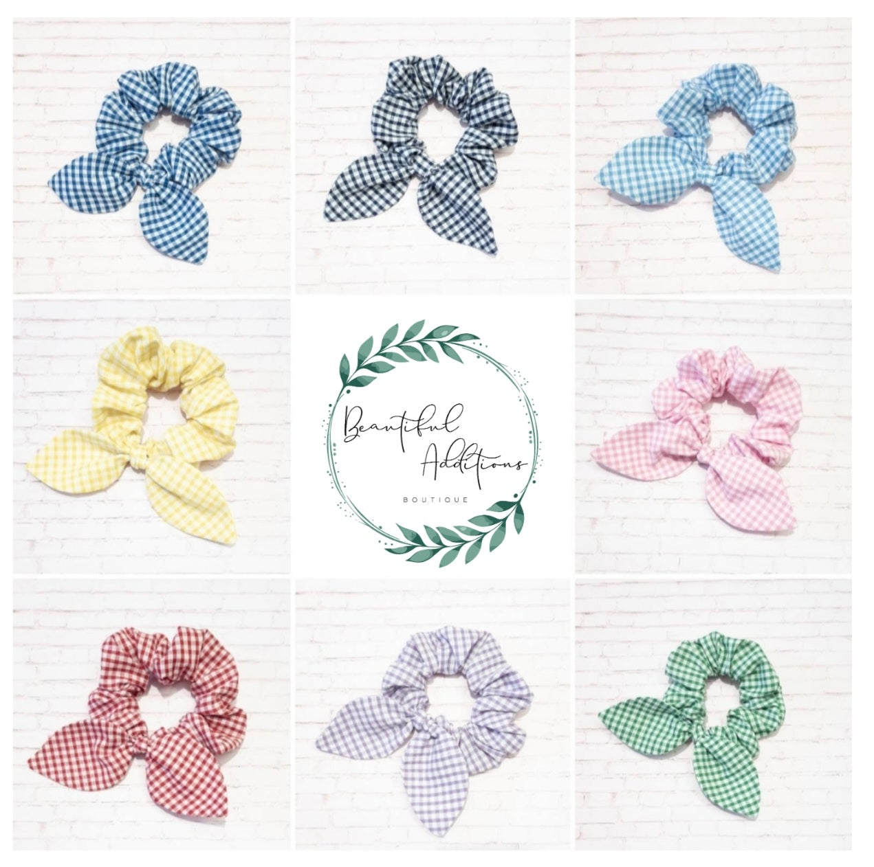 Gingham bow scrunchies. School scrunchies