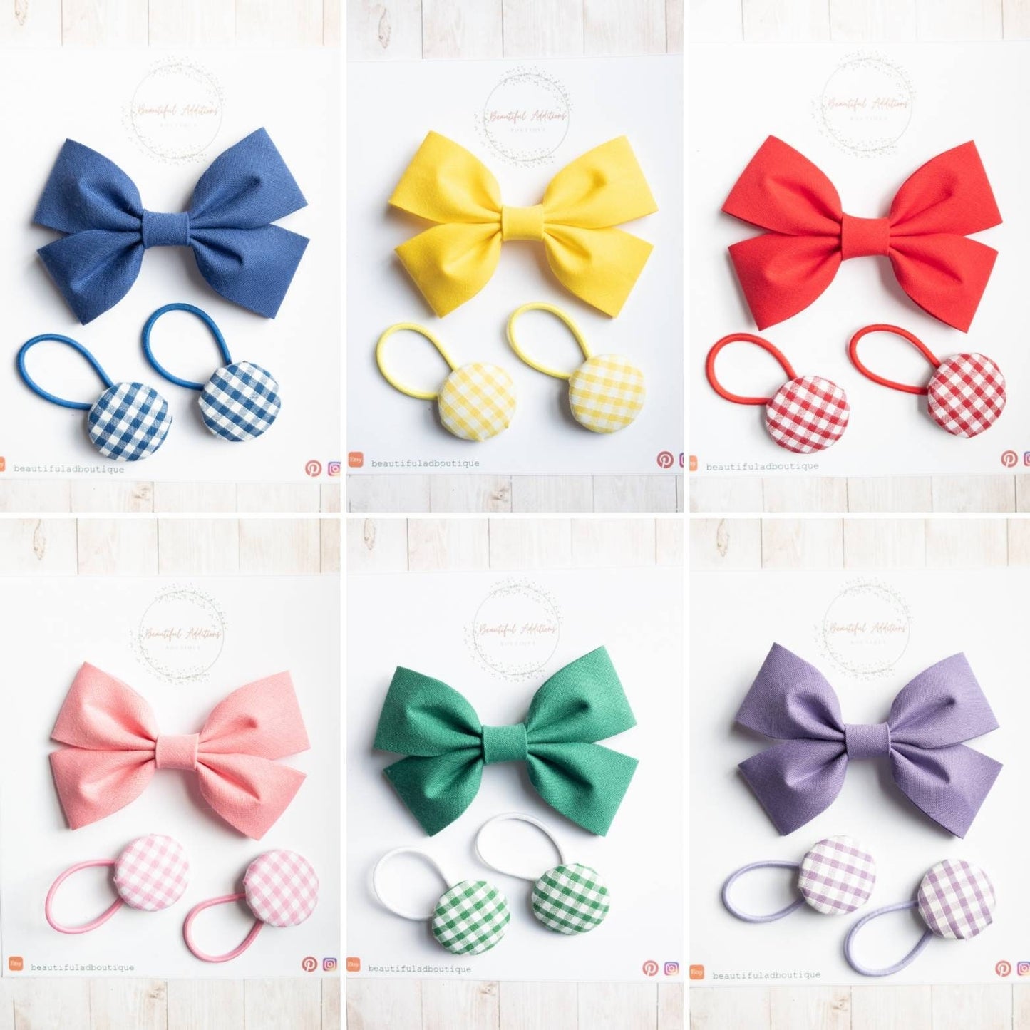Fabric hair bow and matching Button Bobbles.