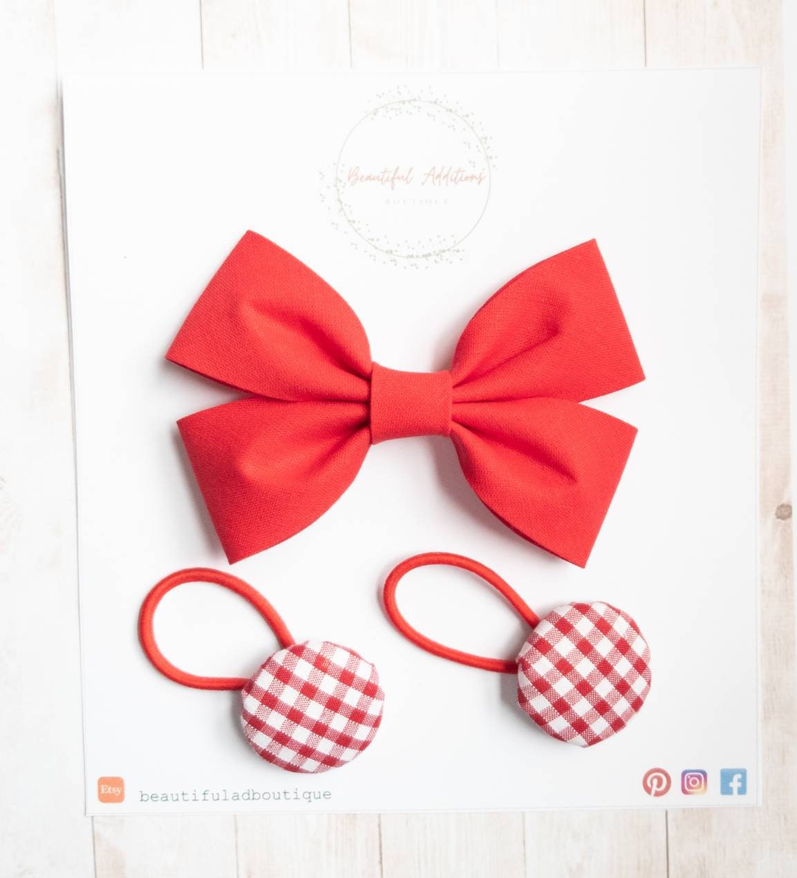 Fabric hair bow and matching Button Bobbles.