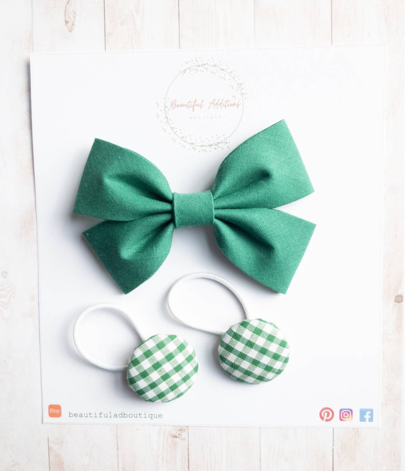 Fabric hair bow and matching Button Bobbles.