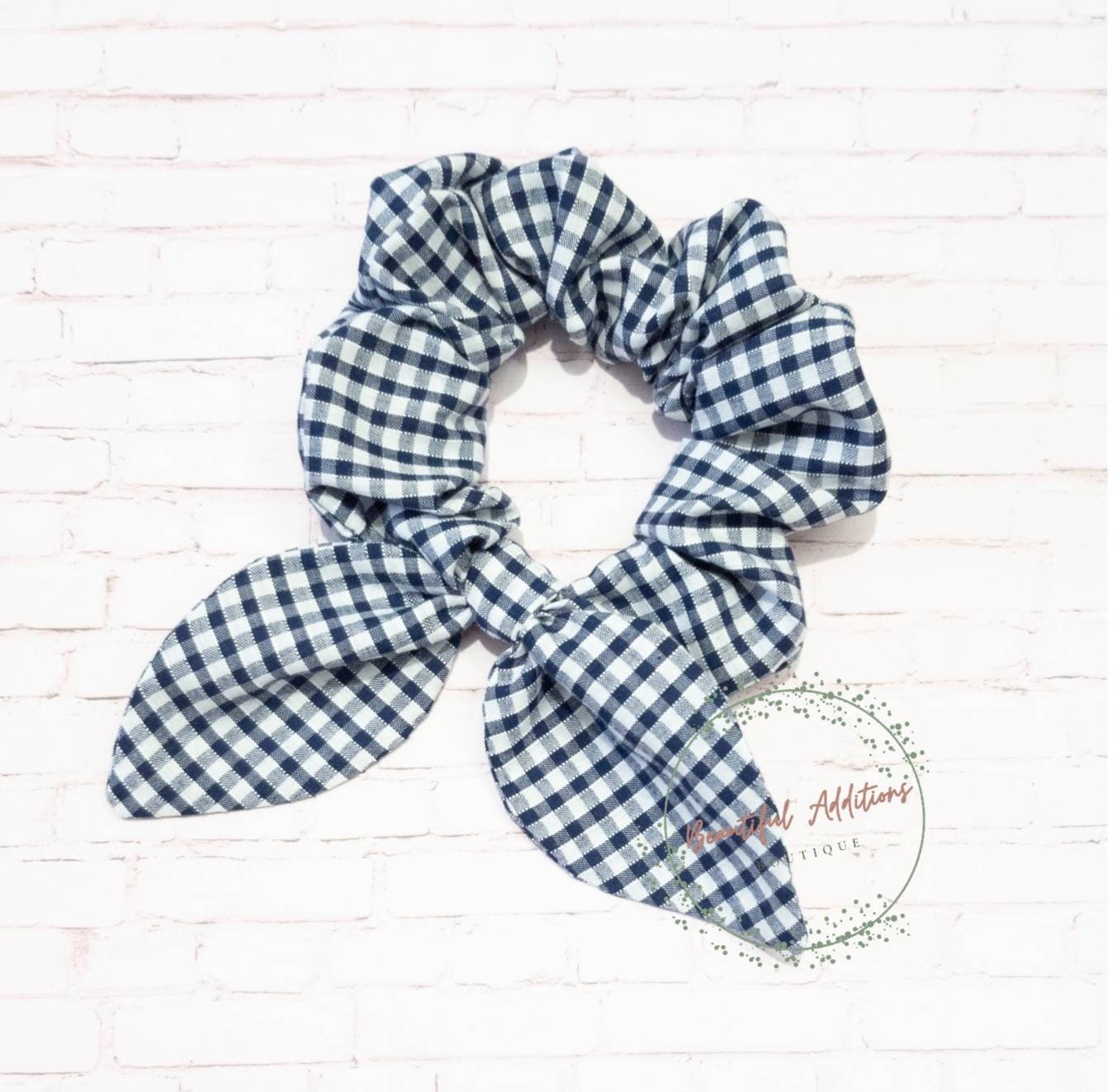 Gingham bow scrunchies. School scrunchies