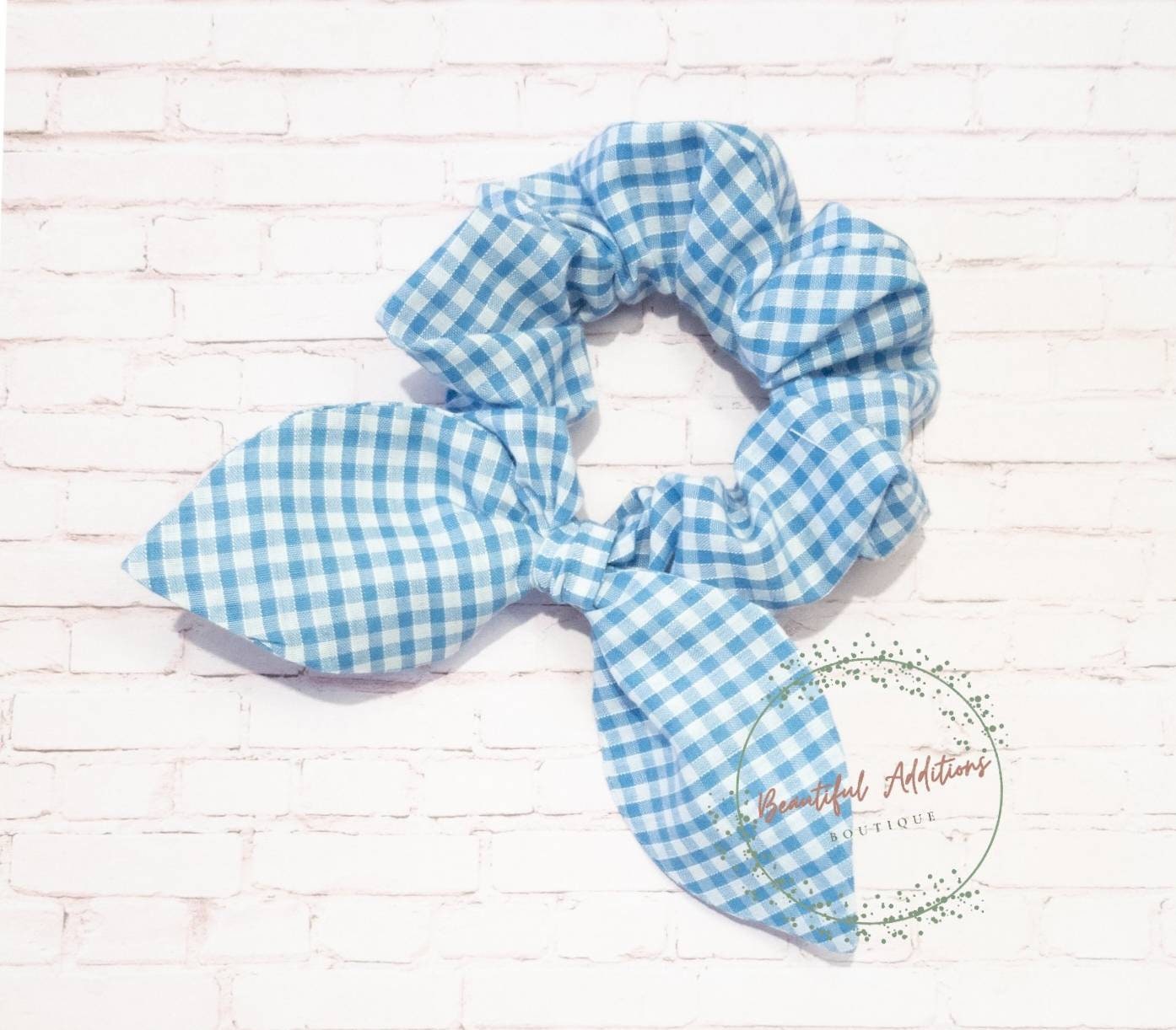 Gingham bow scrunchies. School scrunchies