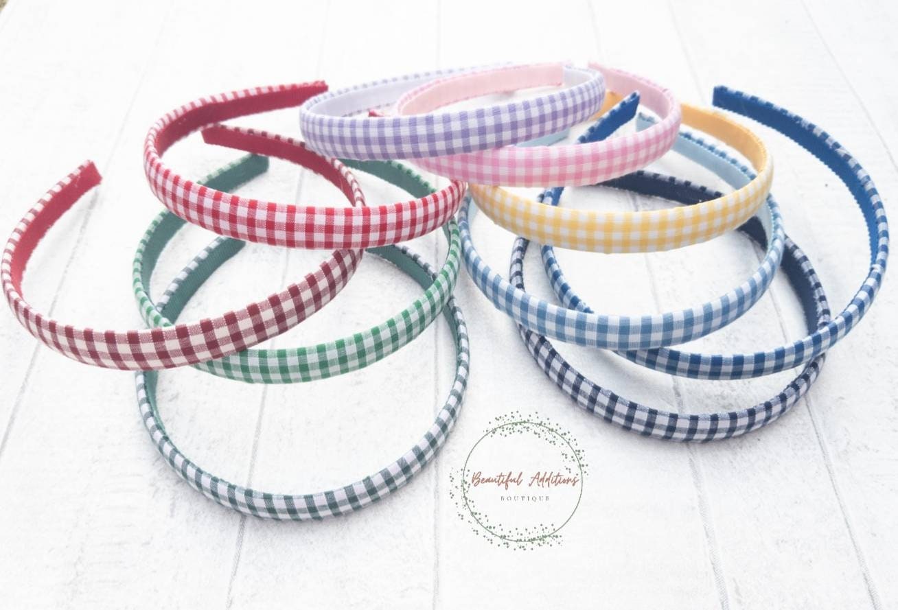 Covered Alice Band. Headband. Gingham hairbands. School colours. Uniform. Hair accessories. Matching accessories available. 1.5cm wide.