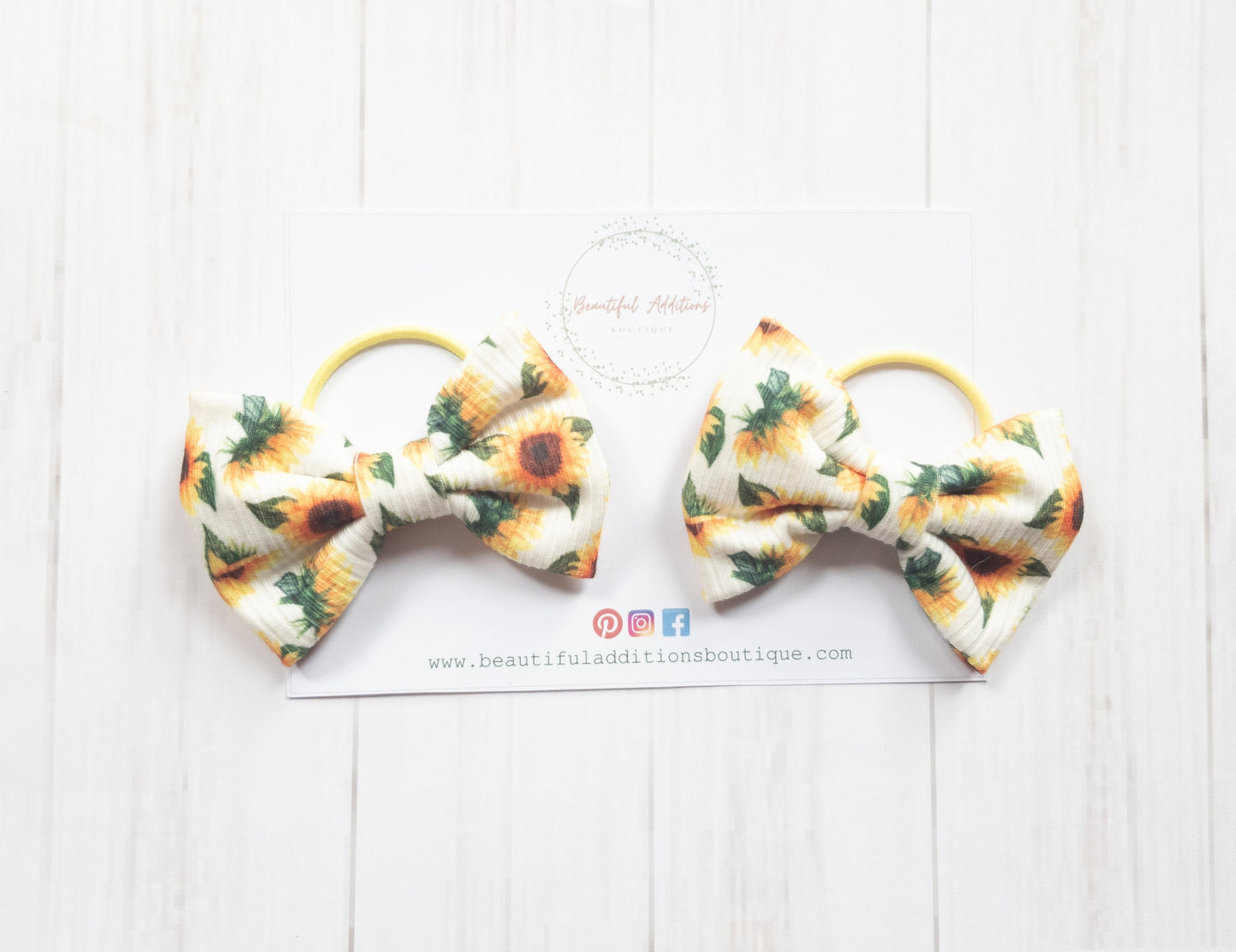 Pigtail Bows. Sunflower. Matching Hair Bobbles.